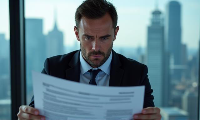 Close up of a person looking confused at a legal form